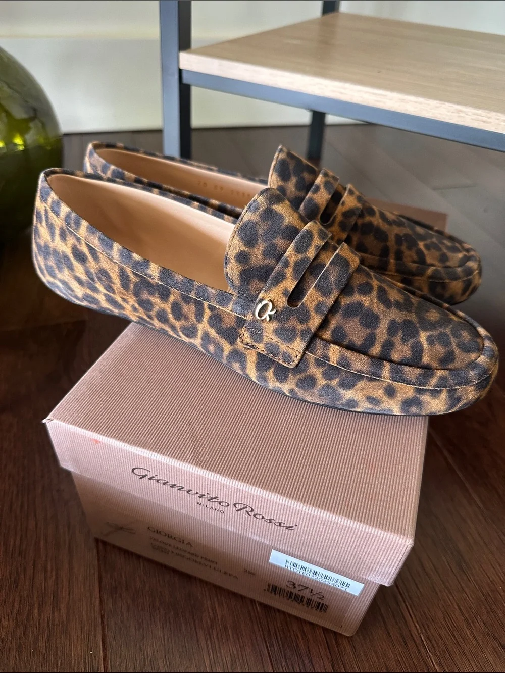 GIANVITO ROSSI Giorgia leopard-print velour loafers Size 37.5 NEW in box